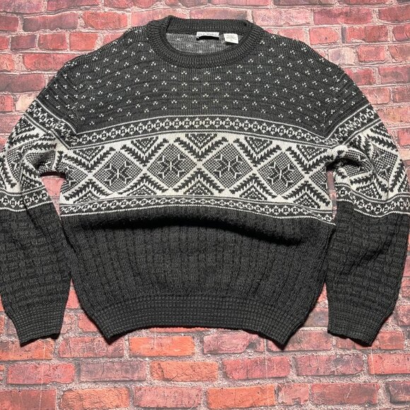 Vintage 90s Knit Sweater Christmas Holidays Geometric White Gray Rob Winter Sz X - Picture 1 of 5